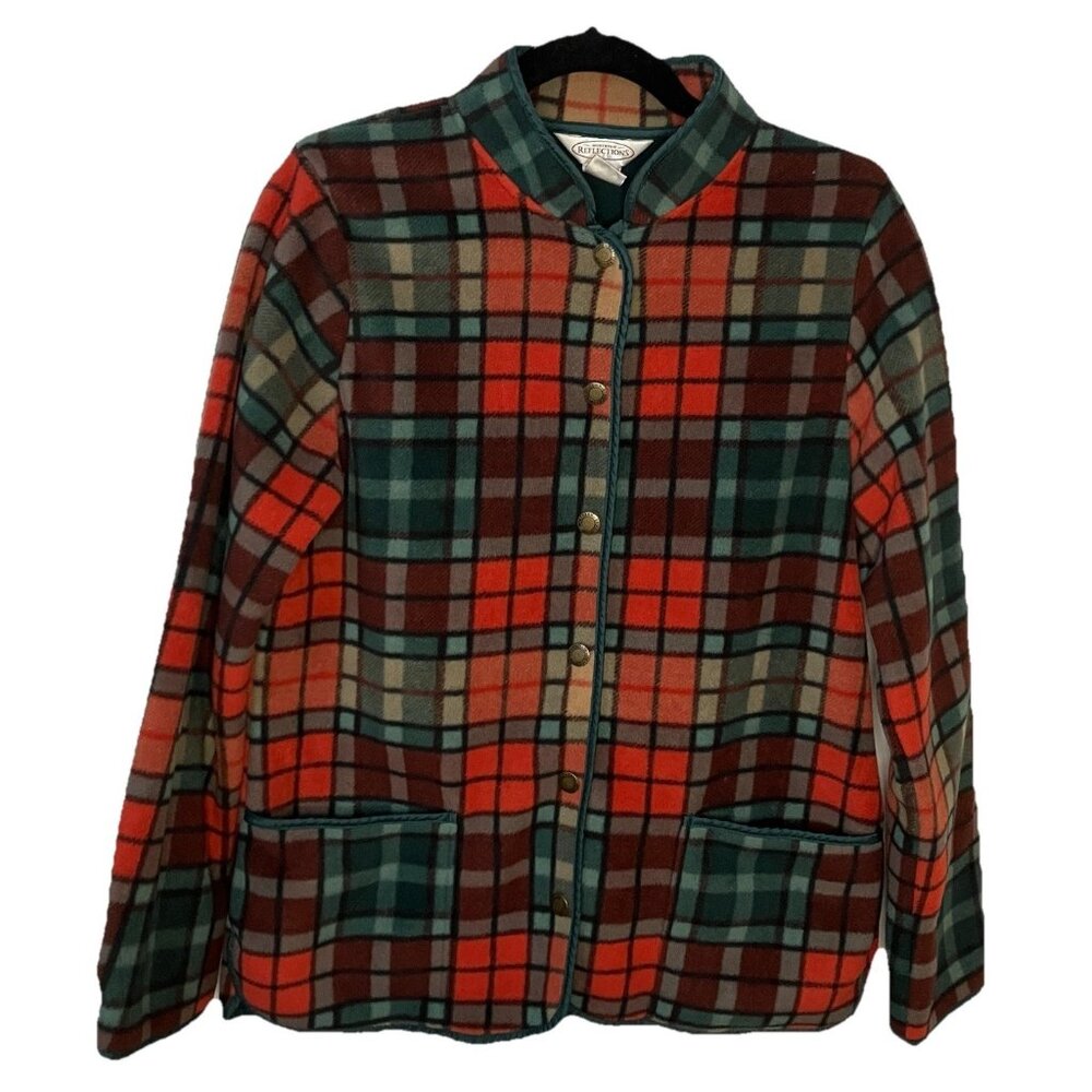 Northern Reflections Red & Green Plaid Snap-Front Cardigan